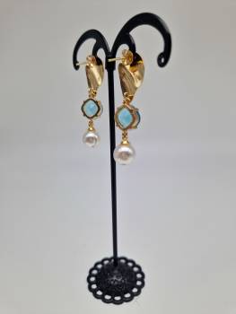 Vergoldete Blautopas Ohrringe mit Süßwasserperle